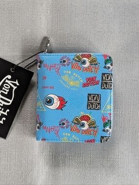 Von Dutch Logo all over graphic print zip wallet NEW.